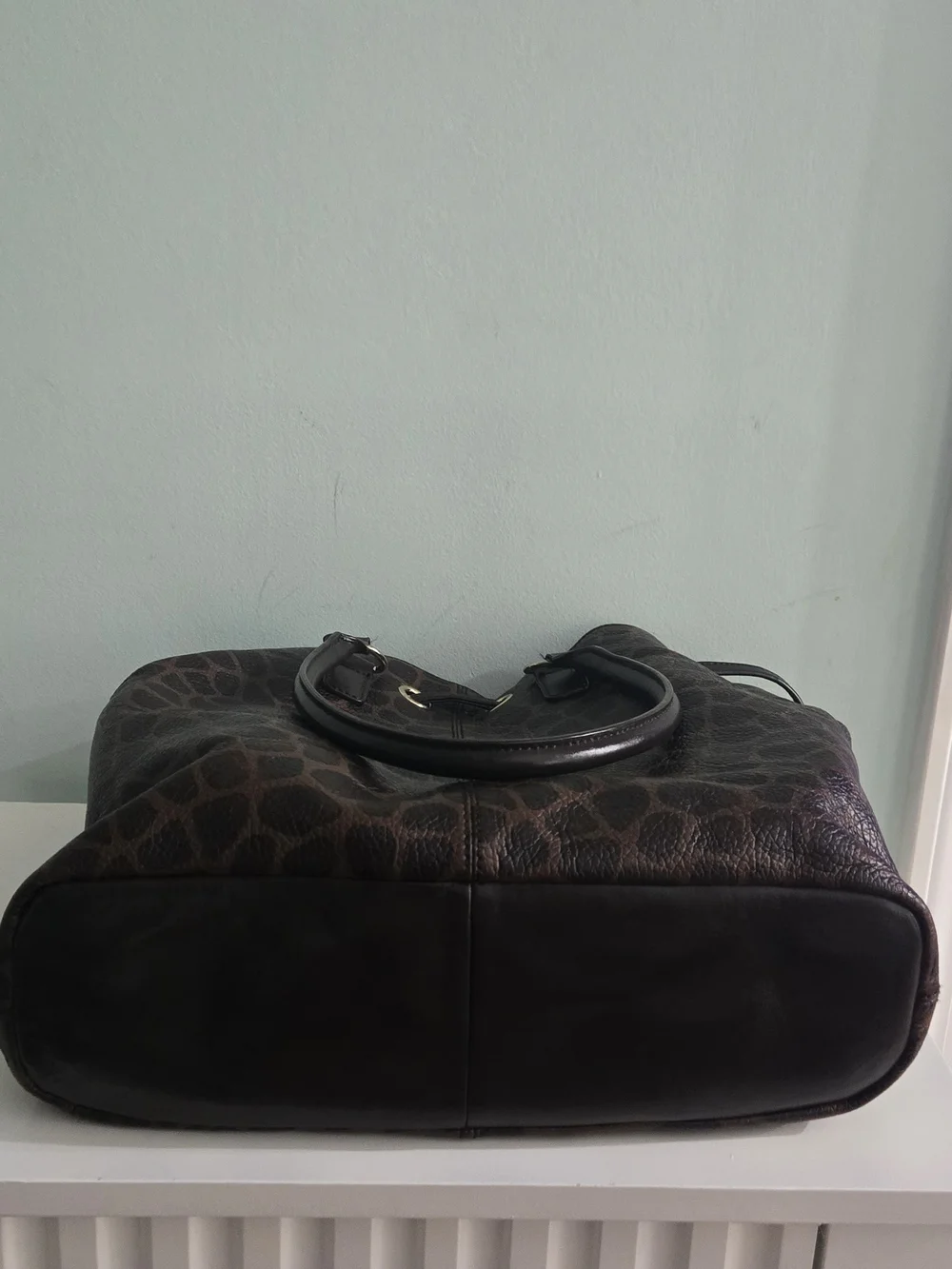 Talbots  Brown Leather Giraffe-Print Drawstring Tote Bag